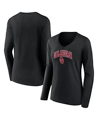 Women's Fanatics Black Oklahoma Sooners Evergreen Campus Long Sleeve V-Neck T-shirt