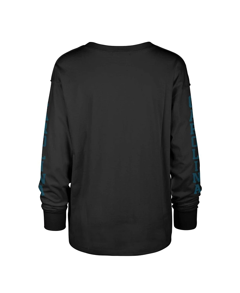 Women's '47 Brand Black Distressed Carolina Panthers Tom Cat Long Sleeve T-shirt