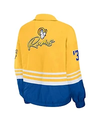 Women's Wear by Erin Andrews Gold Distressed Los Angeles Rams Vintage-Like Throwback Windbreaker Full-Zip Jacket