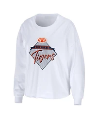 Women's Wear by Erin Andrews White Auburn Tigers Diamond Long Sleeve Cropped T-shirt