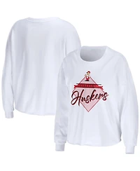 Women's Wear by Erin Andrews White Nebraska Huskers Diamond Long Sleeve Cropped T-shirt