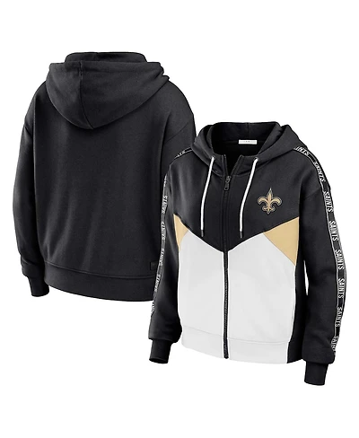 Women's Wear by Erin Andrews Black, White New Orleans Saints Plus Color Block Full-Zip Hoodie