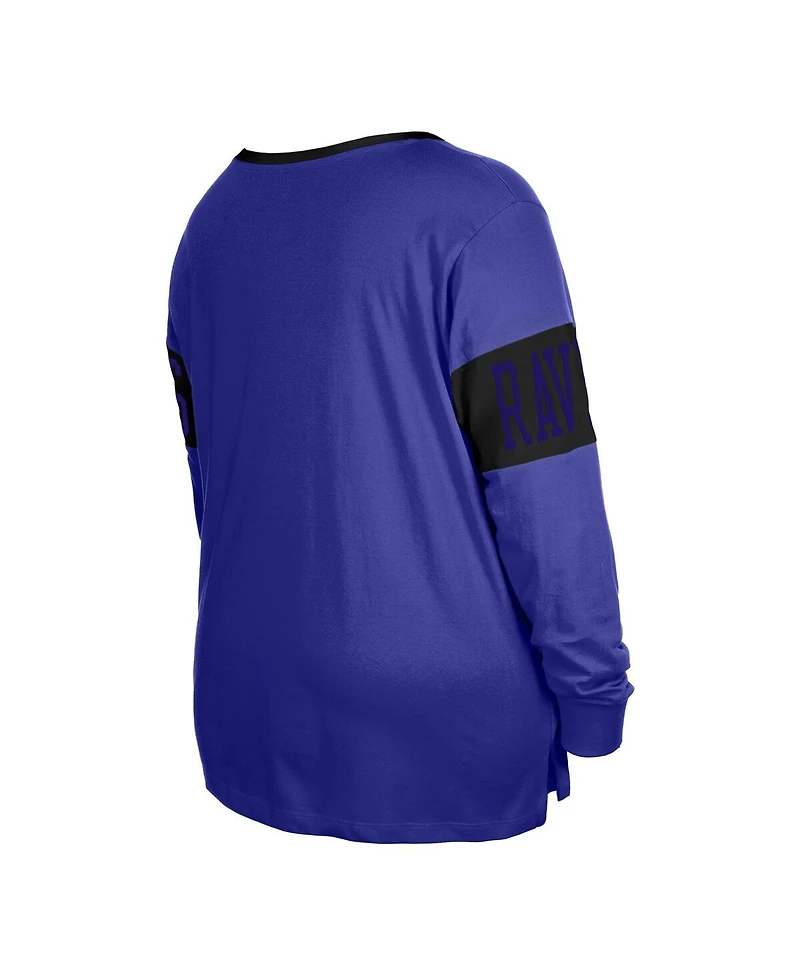 Women's New Era Purple Baltimore Ravens Plus Size Lace-Up Notch Neck Long Sleeve T-shirt