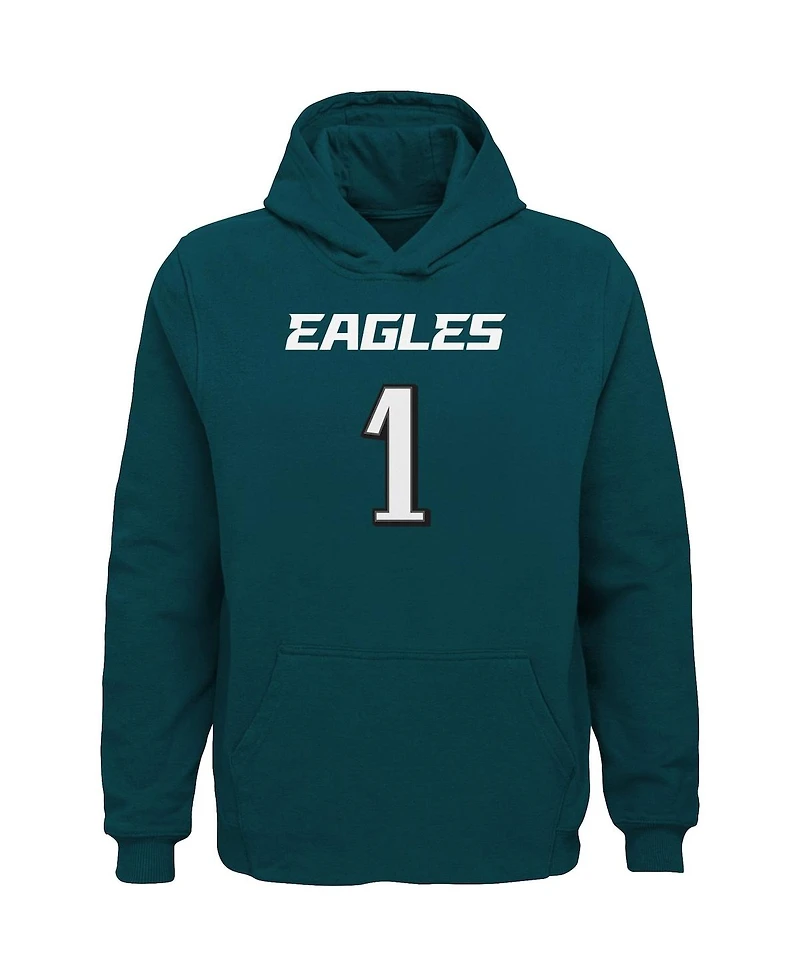 Big Boys Jalen Hurts Midnight Green Philadelphia Eagles Mainliner Player Name and Number Pullover Hoodie