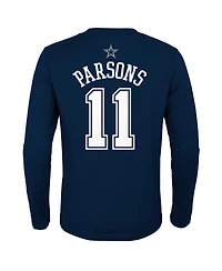 Big Boys Micah Parsons Navy Dallas Cowboys Mainliner Player Name and Number Long Sleeve T-shirt
