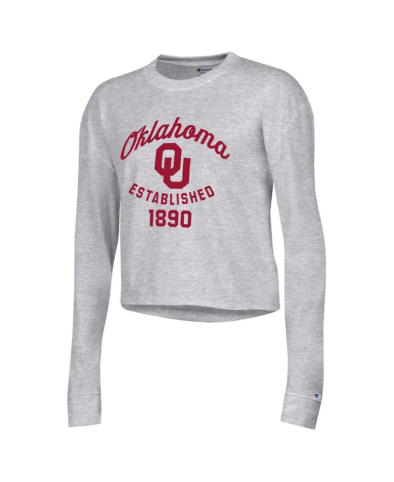Women's Champion Gray Oklahoma Sooners Boyfriend Cropped Long Sleeve T-shirt