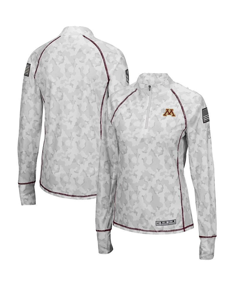 Women's Colosseum White Minnesota Golden Gophers Oht Military-Inspired Appreciation Officer Arctic Camo Fitted Lightweight 1/4-Zip Jacket