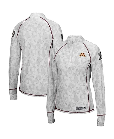 Women's Colosseum White Minnesota Golden Gophers Oht Military-Inspired Appreciation Officer Arctic Camo Fitted Lightweight 1/4-Zip Jacket