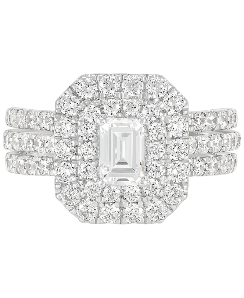 Grown With Love Lab Diamond Emerald-Cut & Round Halo Triple Row Ring (2 ct. t.w.) 14k White Gold