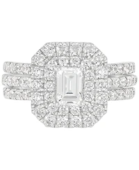 Grown With Love Lab Diamond Emerald-Cut & Round Halo Triple Row Ring (2 ct. t.w.) 14k White Gold