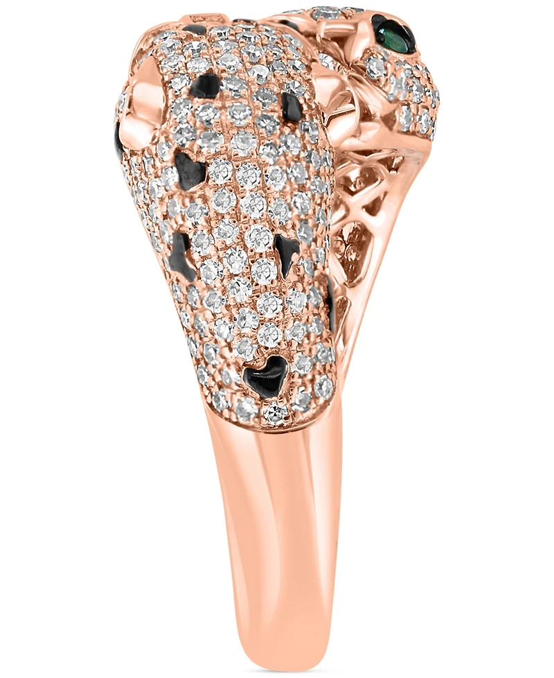 Effy Diamond (1-1/20 ct. t.w.) & Emerald (1/20 Double Panther Head Ring 14k Rose Gold