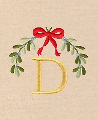 Linum Home Christmas Mistletoe Monogram Beige Embroidered Luxury Turkish Cotton Hand Towels, 2 Piece Set