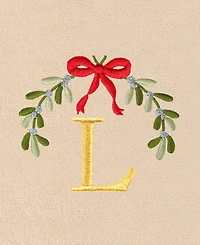 Linum Home Christmas Mistletoe Monogram Beige Embroidered Luxury Turkish Cotton Hand Towels, 2 Piece Set