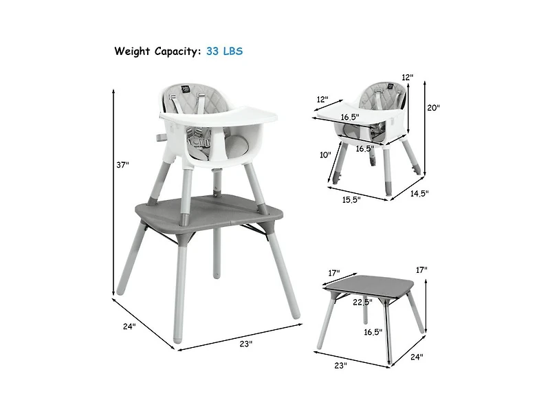 4-in-1 Convertible Baby High Chair with Removable Double Tray