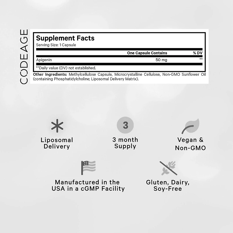 Codeage Liposomal Apigenin Supplement, 3-Month Supply, Daily Flavonoid Chamomile Extract, Liposomal Phospholipid Complex, Non-gmo Sunflower Oil, Phosp