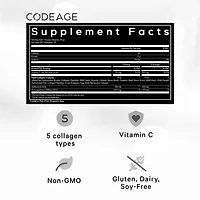 Codeage Multi Collagen Peptides Powder + Probiotics Black Edition, Vitamin C, Hyaluronic Acid Powder Supplement, Grass-Fed, Hydrolyzed, Zero Carbs, Ty
