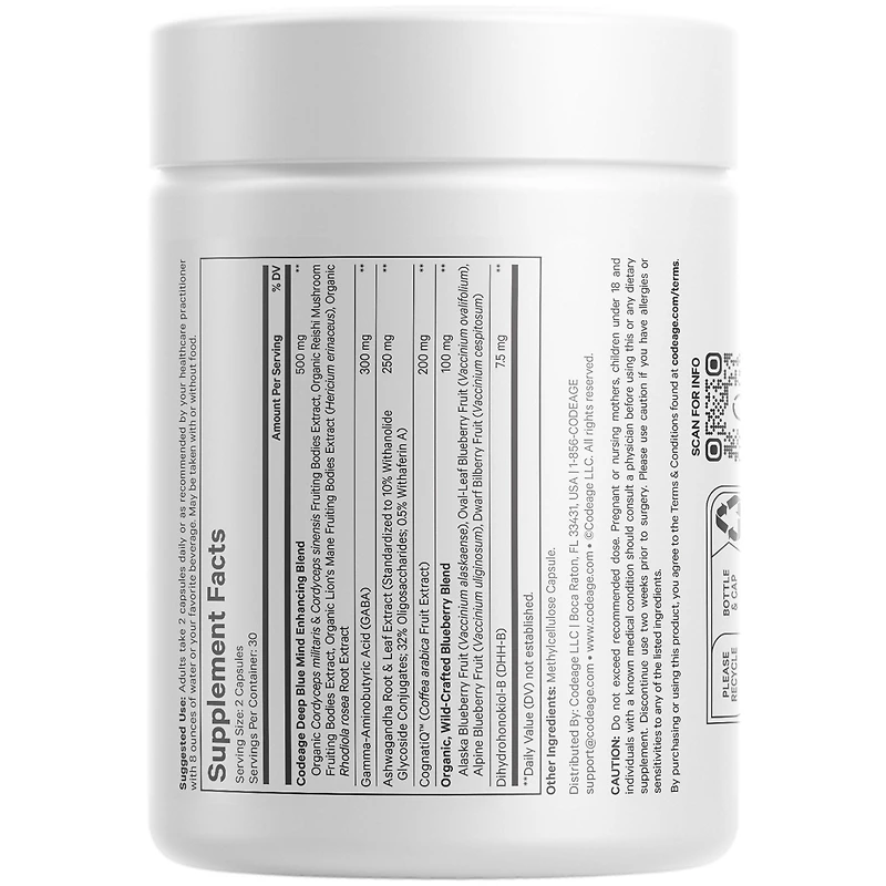 Codeage Meditate Vitamins+ Supplement - CognatiQ, Dhh-b, Gaba, Ashwagandha, Organic Mushrooms, Blueberries - Bdnf Brain Pills and Neuroprotein