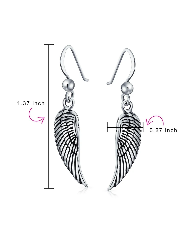 Bling Jewelry Amulet Spiritual Guardian Angel Wings Feather Dangle Earrings Oxidized Sterling Silver Fish Hook