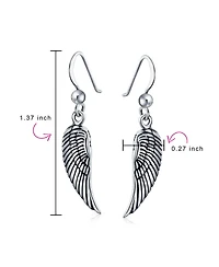 Bling Jewelry Amulet Spiritual Guardian Angel Wings Feather Dangle Earrings Oxidized Sterling Silver Fish Hook