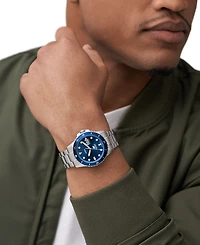 Fossil Men's Blue Dive Three-Hand Date Silver-Tone Stainless Steel Watch 42mm