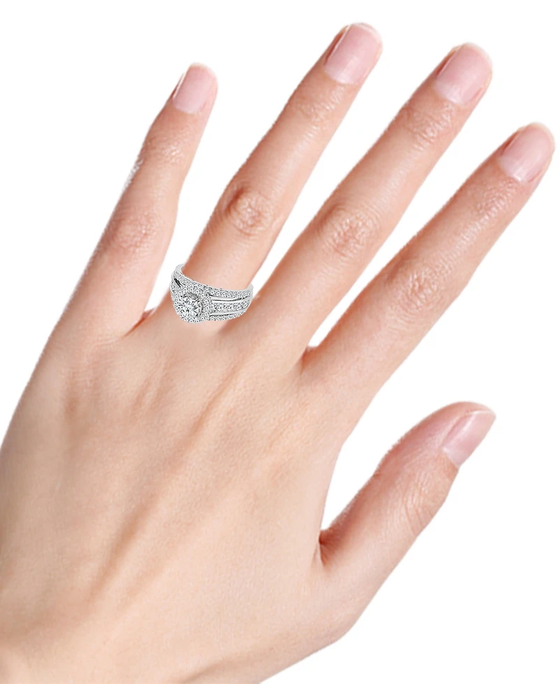 TruMiracle Diamond Halo Three Row Engagement Ring (2 ct. t.w.) in 14k White Gold