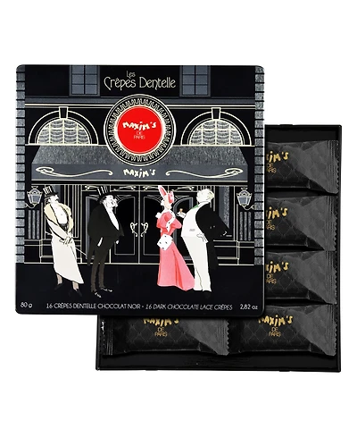 Maxim's De Paris Tin Box Dark Chocolate Crepe Lace Cookies, 16 Piece