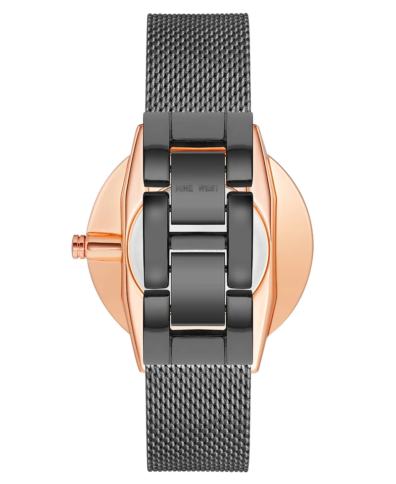 Nine West Women's Quartz Dark Gray Stainless Steel Mesh Band Watch, 40mm