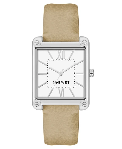 Nine West Women's Quartz Square Tan Faux Leather Band Watch, 29mm