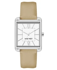 Nine West Women's Quartz Square Tan Faux Leather Band Watch, 29mm