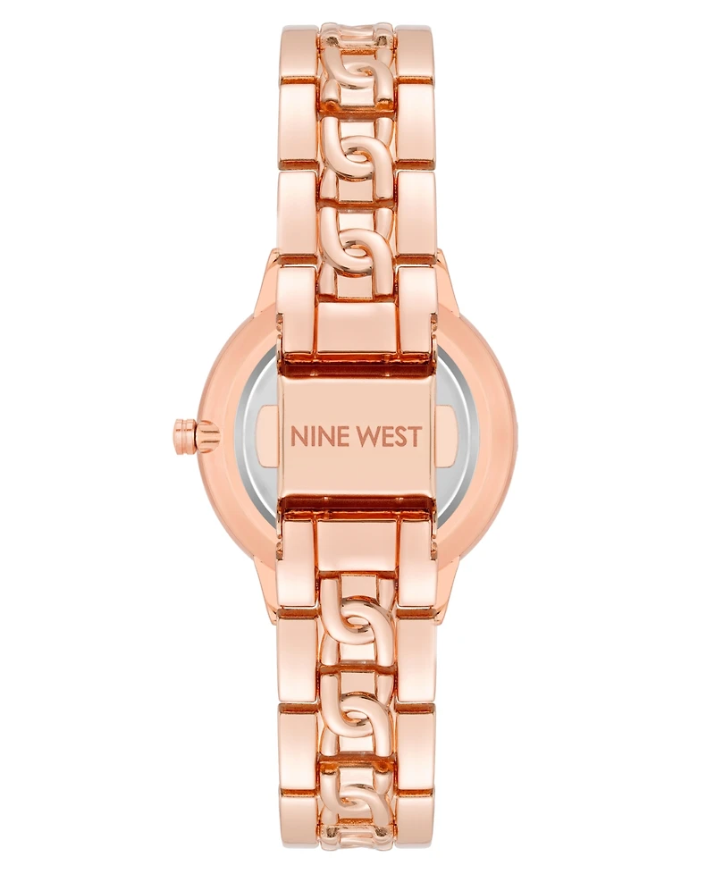 Nine West Women's Quartz Rose Gold-Tone Alloy Link with Chain Design Bracelet Watch, 36.5mm