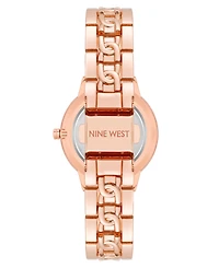 Nine West Women's Quartz Rose Gold-Tone Alloy Link with Chain Design Bracelet Watch, 36.5mm