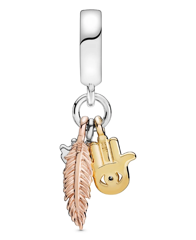 Pandora Cubic Zirconia Hamsa, All-seeing Eye Feather Spirituality Dangle Charm