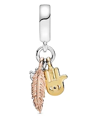Pandora Cubic Zirconia Hamsa, All-seeing Eye Feather Spirituality Dangle Charm