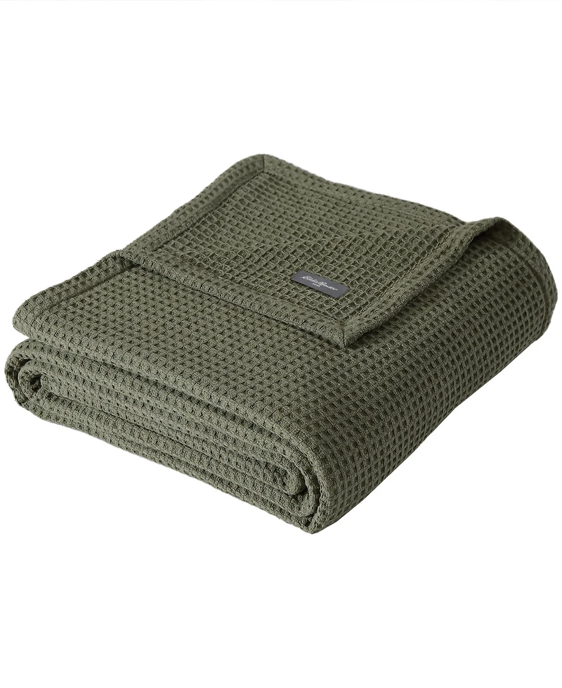 Eddie Bauer Solid Waffle Cotton Reversible Blanket, Full/Queen