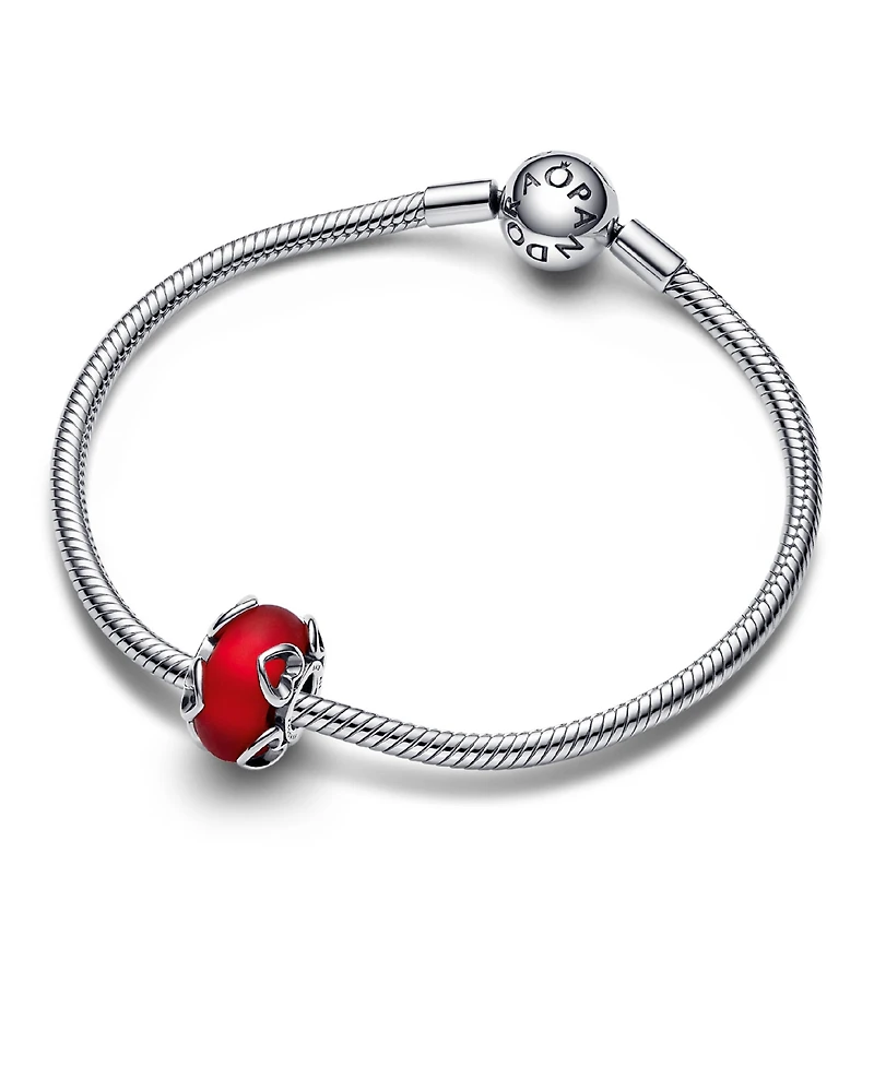 Pandora Sterling Silver Frosted Red Murano Glass Hearts Charm