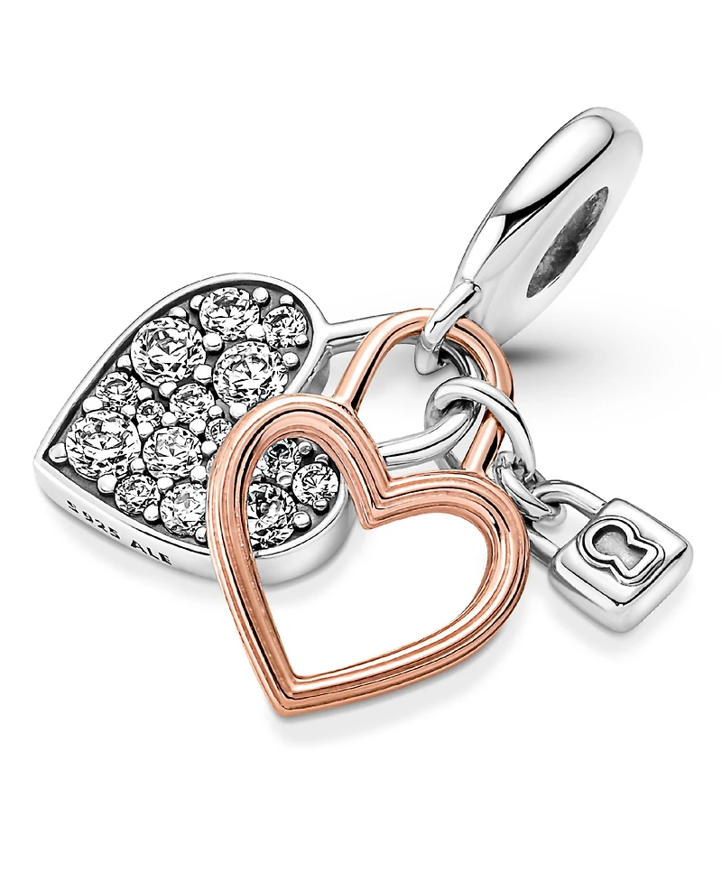Pandora Cubic Zirconia Heart Padlock Double Dangle Charm