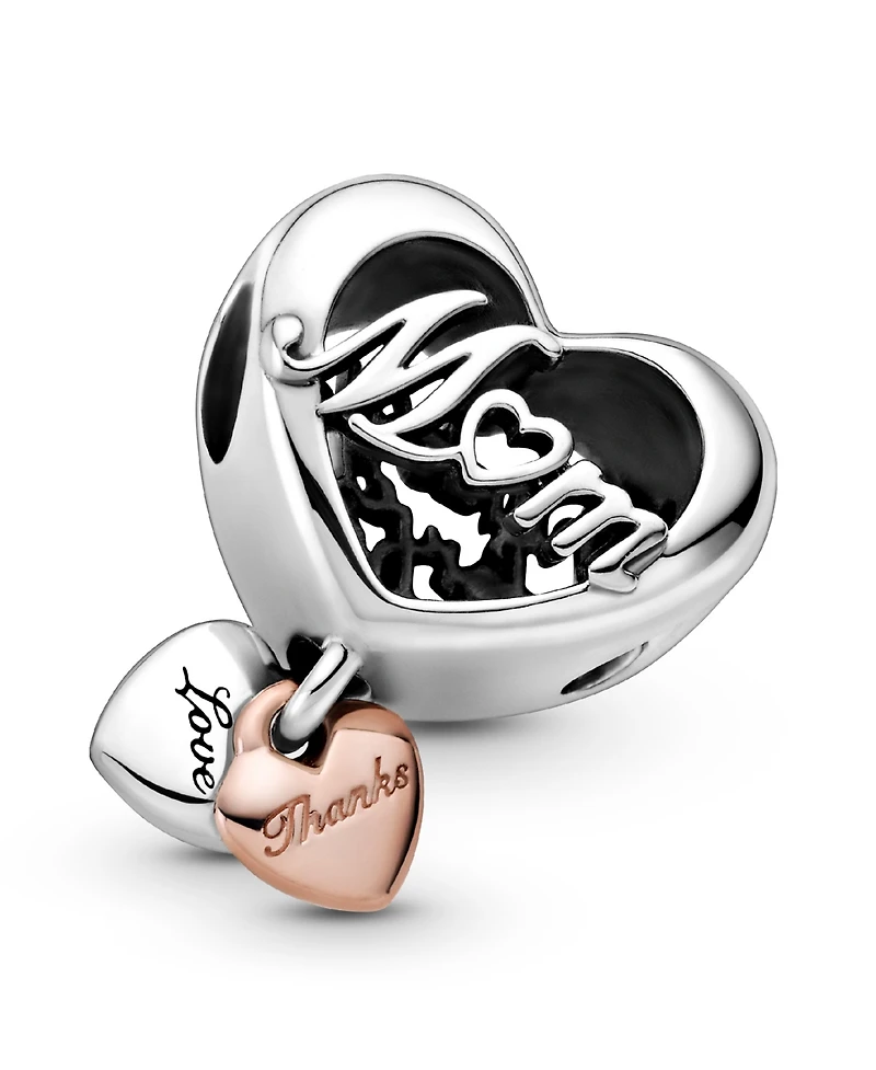 Pandora Sterling Silver Love You Heart Charm - Silver, Rose-Gold