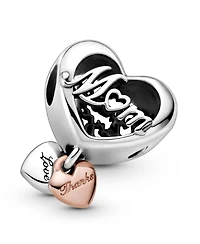 Pandora Sterling Silver Love You Heart Charm - Silver, Rose-Gold