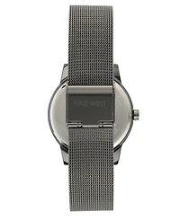 Nine West Women's Quartz Dark Gray Stainless Steel Mesh Band and Flower Pattern Watch, 35mm