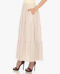 White Mark Women's Pleated Tiered Maxi Skirt