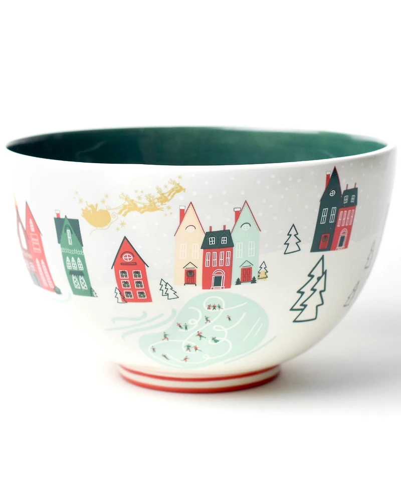 Coton Colors Christmas in the Village Scene 9" Footed Bowl