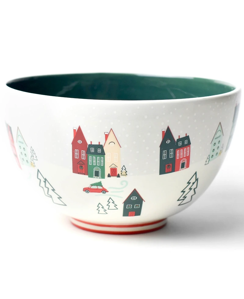 Coton Colors Christmas in the Village Scene 9" Footed Bowl