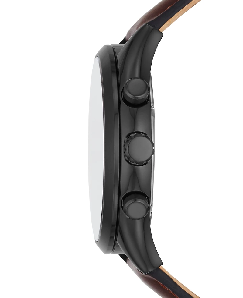 Fossil Men's Fenmore Multifunction Black-Tone Brown Leather Watch, 44mm