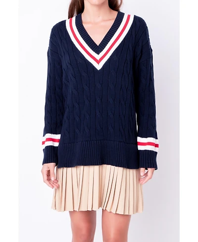 Women's Cable Knit Pleated Sweater Dress