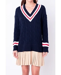 Women's Cable Knit Pleated Sweater Dress