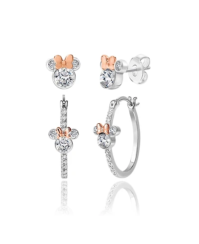 Disney Minnie Mouse Mommy & Me Silver Plated Hoops and Stud Earrings Set
