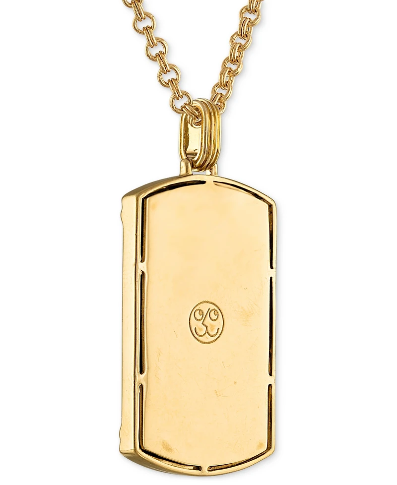 Esquire Men's Jewelry Onyx & Diamond (1/4 ct. t.w.) Brick Pattern Dog Tag 22" Pendant Necklace in 14k Gold-Plated Sterling Silver, Created for Macy's