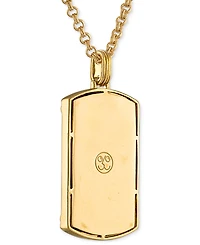 Esquire Men's Jewelry Onyx & Diamond (1/4 ct. t.w.) Brick Pattern Dog Tag 22" Pendant Necklace in 14k Gold-Plated Sterling Silver, Created for Macy's