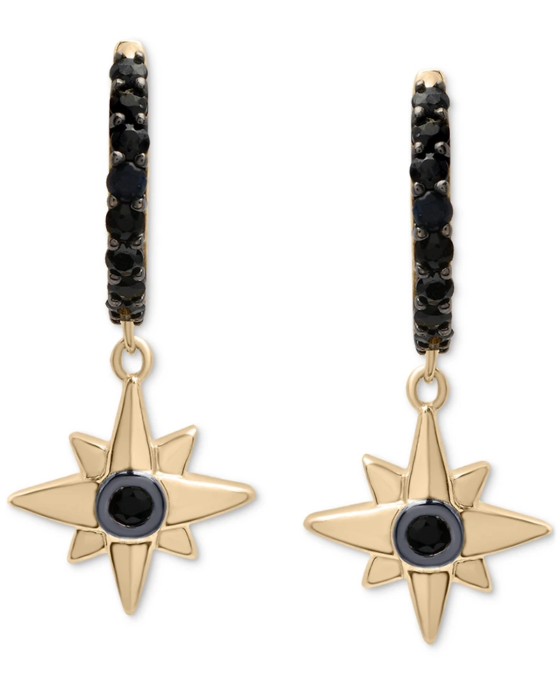 Onyx Star Dangle Huggie Hoop Earrings in 14k Gold-Plated Sterling Silver