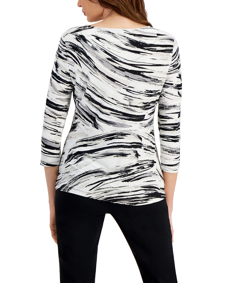 Jm Collection Women's Printed 3/4 Sleeve Jacquard Top, Exclusively at Macy's